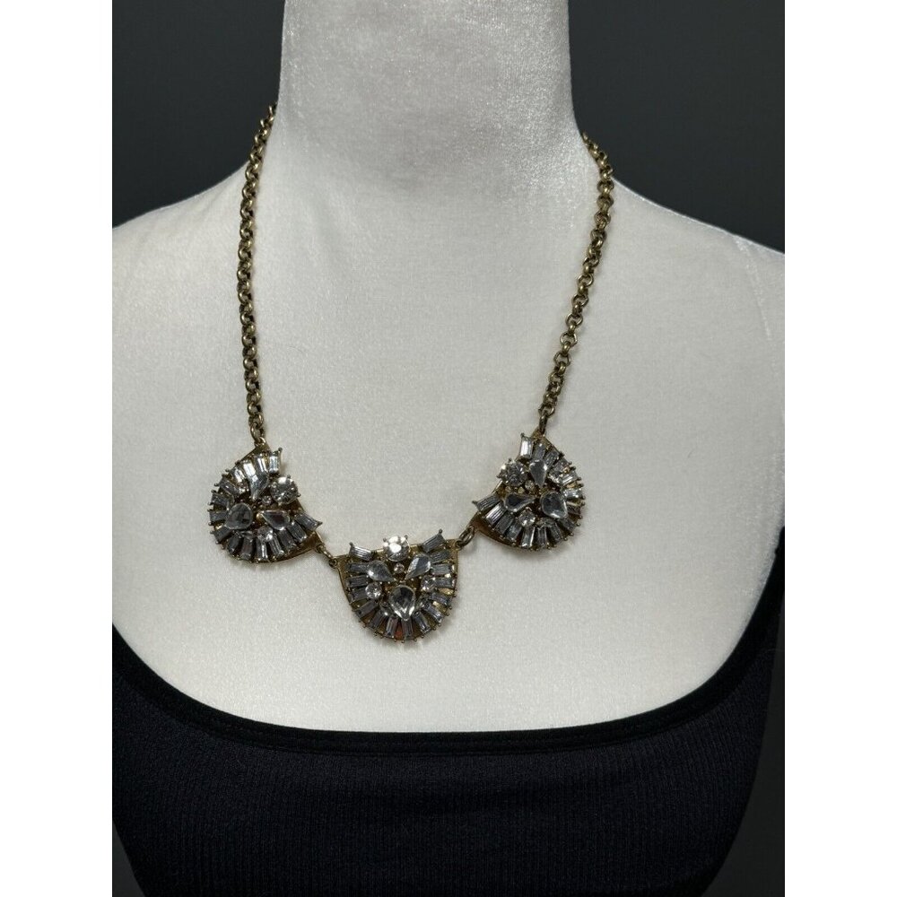 J. Crew Cluster 20” Necklace Clear Rhinestones Brass Plated Necklace J9